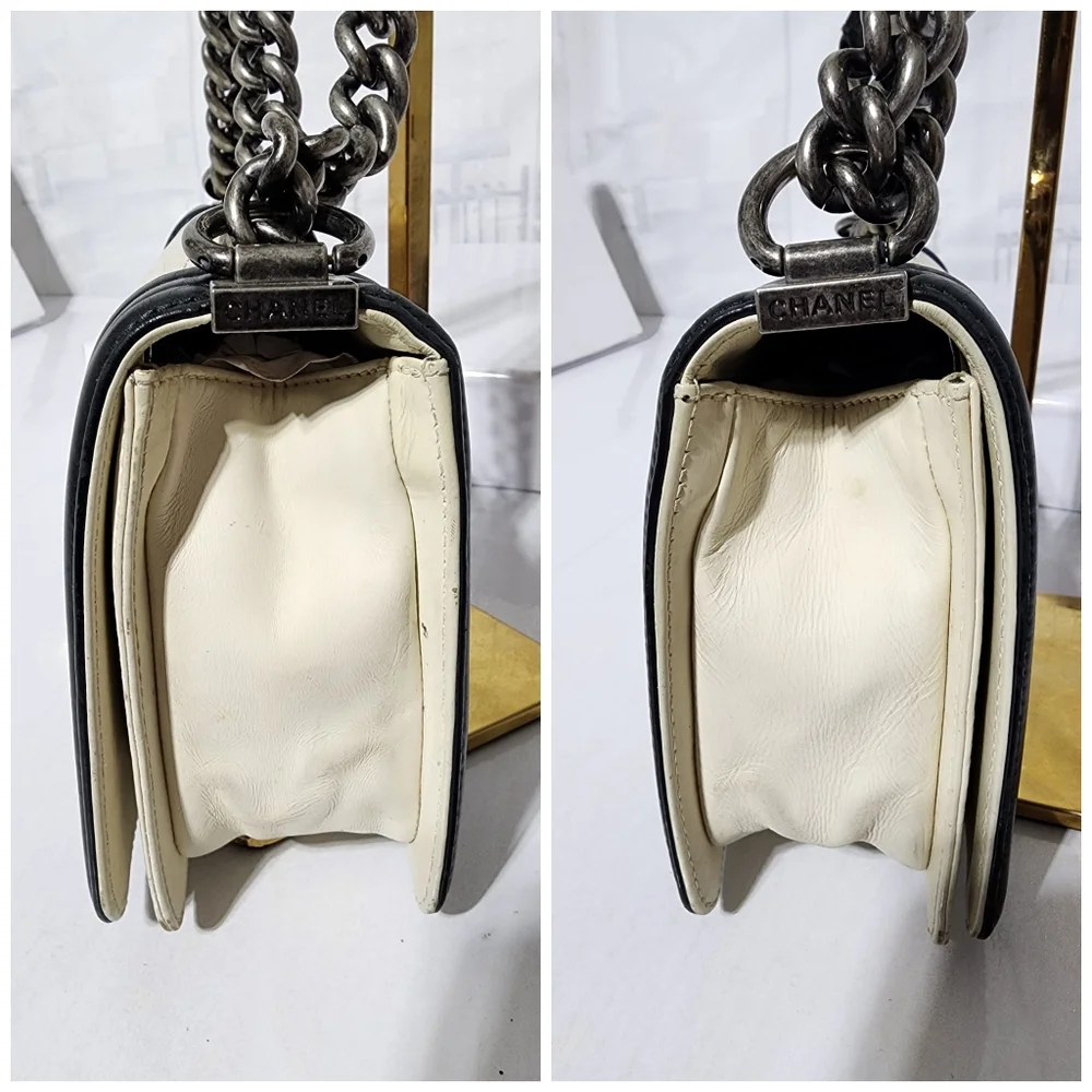 Chanel Medium Clasp Boy Bag Cream/Black - Picture 10 of 16